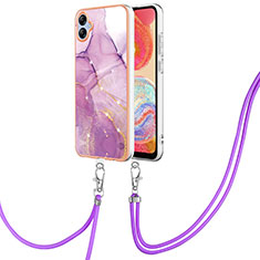 Custodia Silicone Gel Morbida Fantasia Modello Cover con Cinghia Cordino Mano YB5 per Samsung Galaxy F04 Lavanda