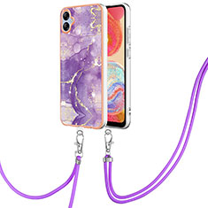 Custodia Silicone Gel Morbida Fantasia Modello Cover con Cinghia Cordino Mano YB5 per Samsung Galaxy F04 Viola