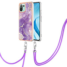 Custodia Silicone Gel Morbida Fantasia Modello Cover con Cinghia Cordino Mano YB5 per Xiaomi Mi 11 Lite 4G Viola