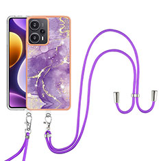 Custodia Silicone Gel Morbida Fantasia Modello Cover con Cinghia Cordino Mano YB5 per Xiaomi Poco F5 5G Viola