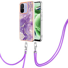 Custodia Silicone Gel Morbida Fantasia Modello Cover con Cinghia Cordino Mano YB5 per Xiaomi Redmi 11A 4G Viola