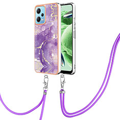 Custodia Silicone Gel Morbida Fantasia Modello Cover con Cinghia Cordino Mano YB5 per Xiaomi Redmi Note 12 5G Viola