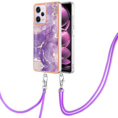 Custodia Silicone Gel Morbida Fantasia Modello Cover con Cinghia Cordino Mano YB5 per Xiaomi Redmi Note 12 Pro 5G Viola