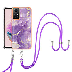 Custodia Silicone Gel Morbida Fantasia Modello Cover con Cinghia Cordino Mano YB5 per Xiaomi Redmi Note 12S Viola