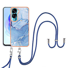 Custodia Silicone Gel Morbida Fantasia Modello Cover con Cinghia Cordino Mano YB7 per Huawei Honor 90 Lite 5G Blu