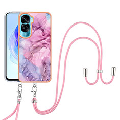 Custodia Silicone Gel Morbida Fantasia Modello Cover con Cinghia Cordino Mano YB7 per Huawei Honor 90 Lite 5G Rosa