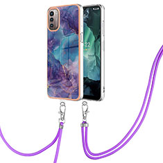 Custodia Silicone Gel Morbida Fantasia Modello Cover con Cinghia Cordino Mano YB7 per Nokia G11 Viola