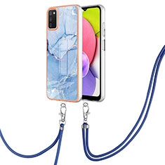 Custodia Silicone Gel Morbida Fantasia Modello Cover con Cinghia Cordino Mano YB7 per Samsung Galaxy A02s Blu