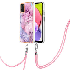 Custodia Silicone Gel Morbida Fantasia Modello Cover con Cinghia Cordino Mano YB7 per Samsung Galaxy A02s Lavanda