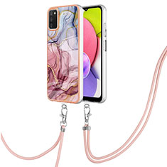 Custodia Silicone Gel Morbida Fantasia Modello Cover con Cinghia Cordino Mano YB7 per Samsung Galaxy A03s Multicolore