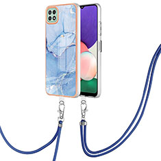 Custodia Silicone Gel Morbida Fantasia Modello Cover con Cinghia Cordino Mano YB7 per Samsung Galaxy A22s 5G Blu