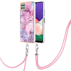 Custodia Silicone Gel Morbida Fantasia Modello Cover con Cinghia Cordino Mano YB7 per Samsung Galaxy A22s 5G Lavanda