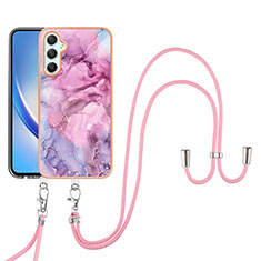 Custodia Silicone Gel Morbida Fantasia Modello Cover con Cinghia Cordino Mano YB7 per Samsung Galaxy A24 4G Lavanda