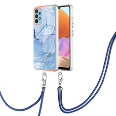 Custodia Silicone Gel Morbida Fantasia Modello Cover con Cinghia Cordino Mano YB7 per Samsung Galaxy A32 4G Blu
