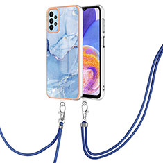 Custodia Silicone Gel Morbida Fantasia Modello Cover con Cinghia Cordino Mano YB7 per Samsung Galaxy A52 5G Blu