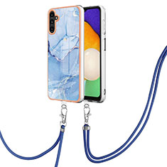 Custodia Silicone Gel Morbida Fantasia Modello Cover con Cinghia Cordino Mano YB7 per Samsung Galaxy A54 5G Blu