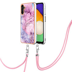 Custodia Silicone Gel Morbida Fantasia Modello Cover con Cinghia Cordino Mano YB7 per Samsung Galaxy A54 5G Lavanda