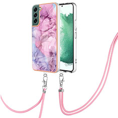 Custodia Silicone Gel Morbida Fantasia Modello Cover con Cinghia Cordino Mano YB7 per Samsung Galaxy S22 Plus 5G Lavanda