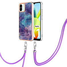 Custodia Silicone Gel Morbida Fantasia Modello Cover con Cinghia Cordino Mano YB7 per Xiaomi Poco C50 Viola