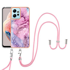 Custodia Silicone Gel Morbida Fantasia Modello Cover con Cinghia Cordino Mano YB7 per Xiaomi Redmi Note 12 4G Lavanda