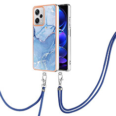 Custodia Silicone Gel Morbida Fantasia Modello Cover con Cinghia Cordino Mano YB7 per Xiaomi Redmi Note 12 Explorer Blu
