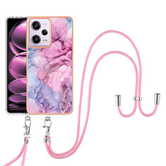 Custodia Silicone Gel Morbida Fantasia Modello Cover con Cinghia Cordino Mano YB7 per Xiaomi Redmi Note 12 Pro 5G Lavanda