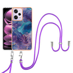 Custodia Silicone Gel Morbida Fantasia Modello Cover con Cinghia Cordino Mano YB7 per Xiaomi Redmi Note 12 Pro 5G Viola