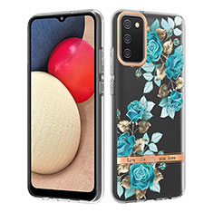 Custodia Silicone Gel Morbida Fantasia Modello Cover Y06B per Samsung Galaxy F02S SM-E025F Ciano