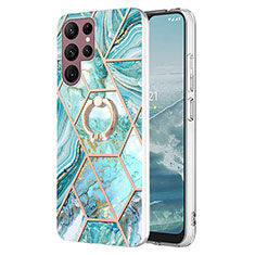 Custodia Silicone Gel Morbida Fantasia Modello Cover Y13B per Samsung Galaxy S22 Ultra 5G Ciano