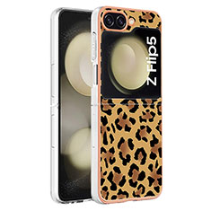 Custodia Silicone Gel Morbida Fantasia Modello Cover YB8 per Samsung Galaxy Z Flip5 5G Marrone