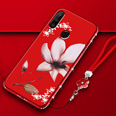 Custodia Silicone Gel Morbida Fiori Cover K01 per Huawei P30 Lite XL Rosso