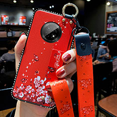 Custodia Silicone Gel Morbida Fiori Cover per Huawei Enjoy 20 Plus 5G Rosso