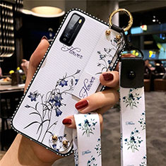 Custodia Silicone Gel Morbida Fiori Cover per Huawei Enjoy 20 Pro 5G Bianco