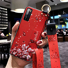 Custodia Silicone Gel Morbida Fiori Cover per Huawei Enjoy 20 Pro 5G Rosso