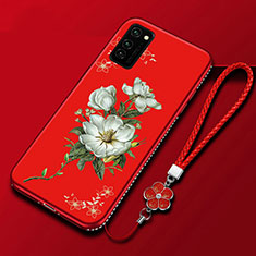 Custodia Silicone Gel Morbida Fiori Cover per Huawei Honor View 30 5G Rosso