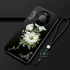 Custodia Silicone Gel Morbida Fiori Cover per Huawei Mate 40 Pro+ Plus Nero
