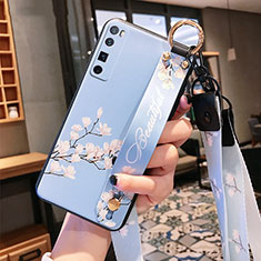 Custodia Silicone Gel Morbida Fiori Cover per Huawei Nova 7 Pro 5G Cielo Blu