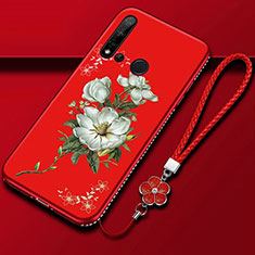 Custodia Silicone Gel Morbida Fiori Cover per Huawei P20 Lite (2019) Rosso
