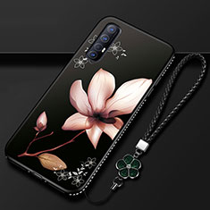 Custodia Silicone Gel Morbida Fiori Cover per Oppo Reno3 Pro Marrone