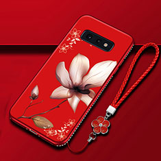 Custodia Silicone Gel Morbida Fiori Cover per Samsung Galaxy S10e Rosso Rosa