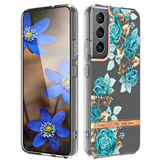 Custodia Silicone Gel Morbida Fiori Cover per Samsung Galaxy S23 5G Ciano