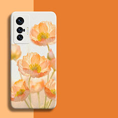 Custodia Silicone Gel Morbida Fiori Cover per Vivo X70t Arancione