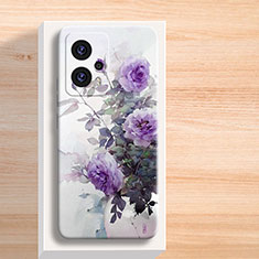 Custodia Silicone Gel Morbida Fiori Cover per Xiaomi Redmi Note 11T Pro+ Plus 5G Viola