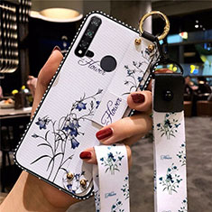 Custodia Silicone Gel Morbida Fiori Cover S01 per Huawei Nova 5i Bianco