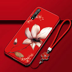 Custodia Silicone Gel Morbida Fiori Cover S01 per Huawei P smart S Rosso Rosa