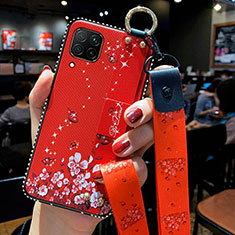 Custodia Silicone Gel Morbida Fiori Cover S01 per Huawei P40 Lite Rosso