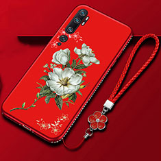 Custodia Silicone Gel Morbida Fiori Cover S01 per Xiaomi Mi Note 10 Pro Rosso