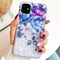 Custodia Silicone Gel Morbida Fiori Cover S02 per Apple iPhone 11 Blu