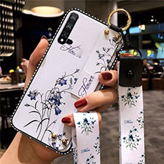 Custodia Silicone Gel Morbida Fiori Cover S03 per Huawei Nova 5 Pro Bianco