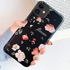 Custodia Silicone Gel Morbida Fiori Cover S04 per Apple iPhone 11 Nero